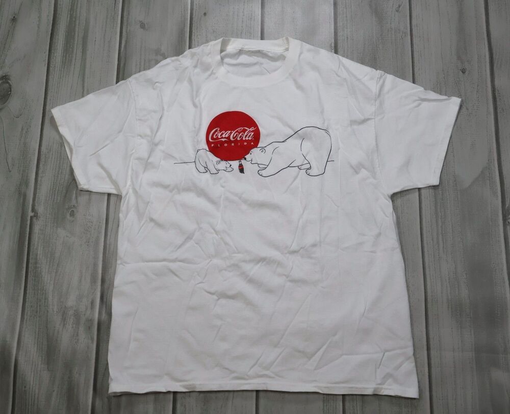 Vintage Coca-Cola Polar Bear & Polar Cub White Hanes T-Shirt sz Large Florida